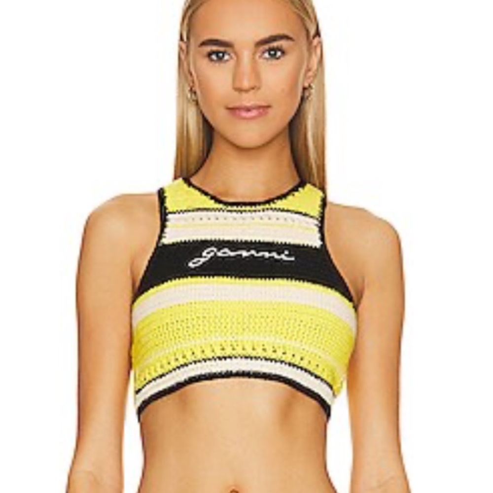 NWT GANNI Crochet Racerback Top in Golden Kiwi Stripe Size 38 * - Picture 6 of 6
